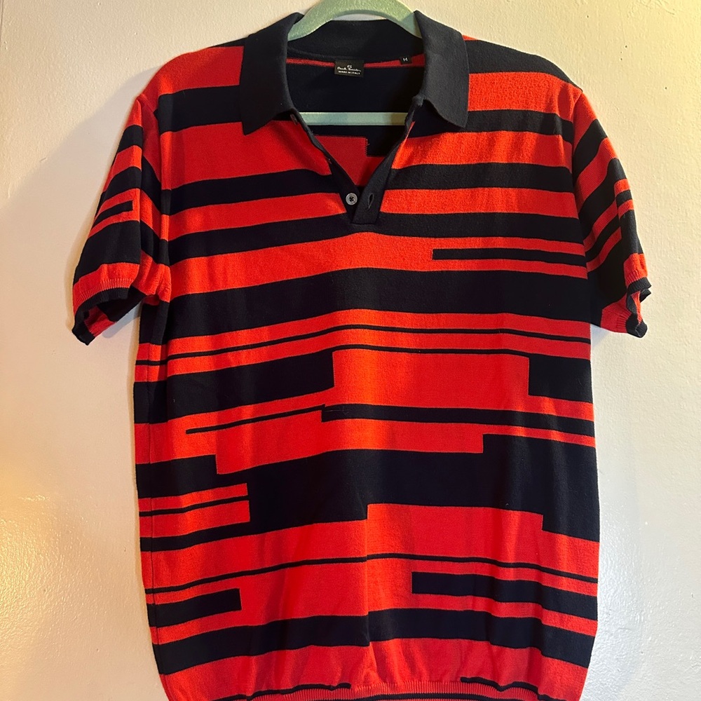 Paul Smith Vibrant Red and Black Striped Polo Shirt